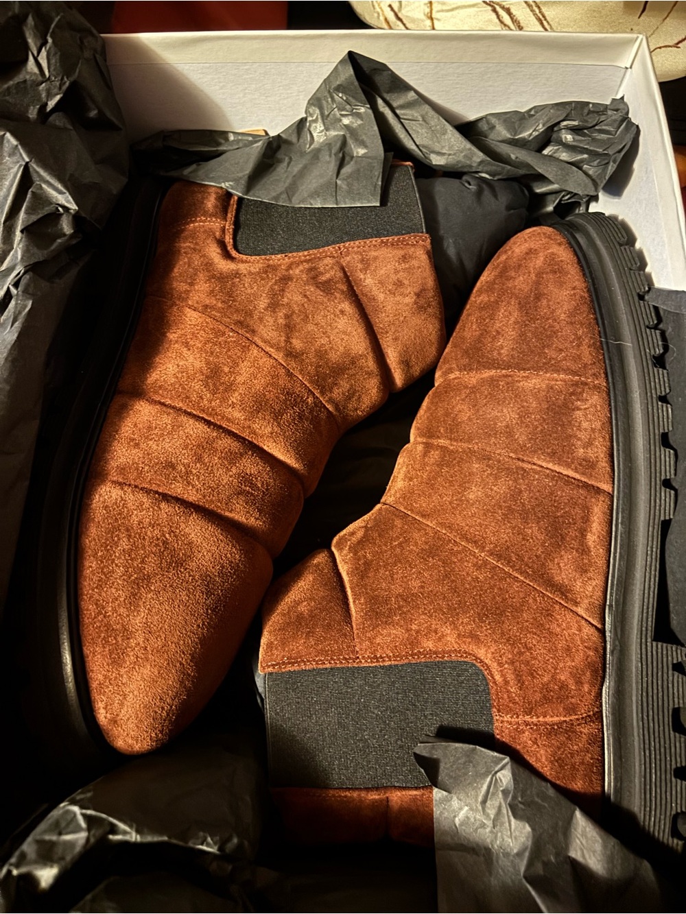 Nanushka Bede Cinnamon Suede Rounded Toe Padded Boots - Picture 6 of 7
